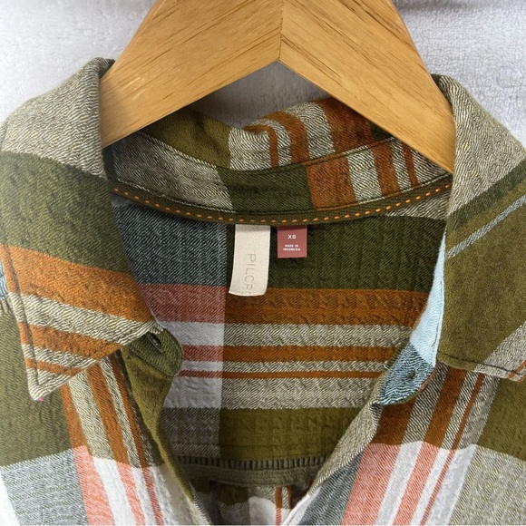 Pilcro Tunic Button Up Shirt Duster Green Plaid Long Sleeve Anthropologie Sz XS - Picture 4 of 8